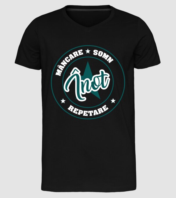 mâncare somn repetare ÎNOT model negru pe tricou