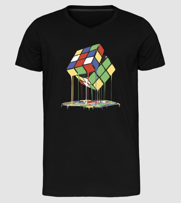 Melting Rubik cube model negru pe tricou