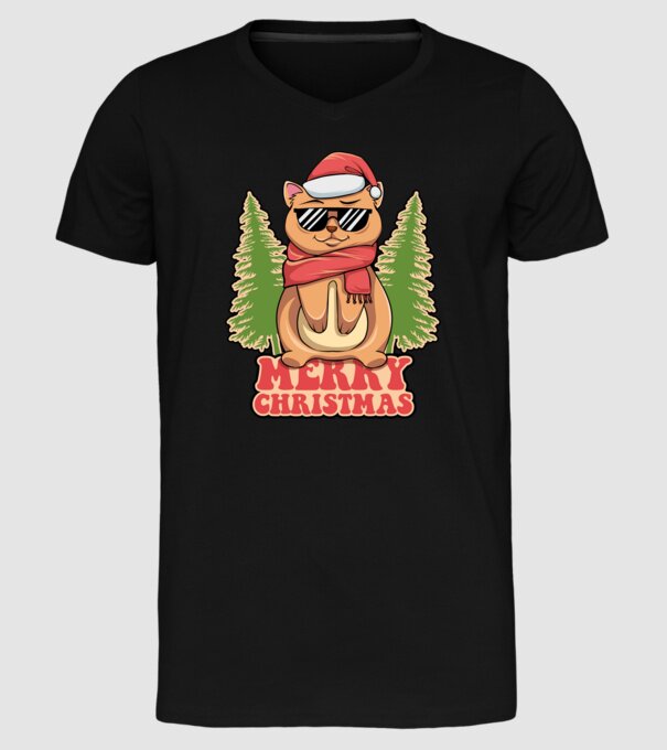 Merry christmas cat model negru pe tricou