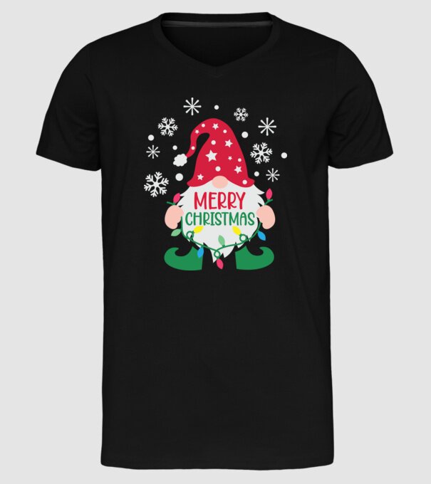 Merry christmas gnome model negru pe tricou