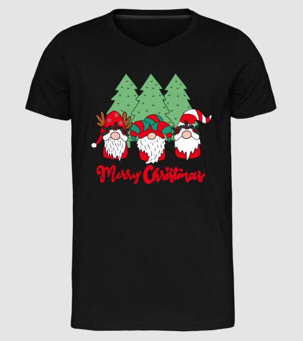 Merry christmas gnomes model negru pe tricou