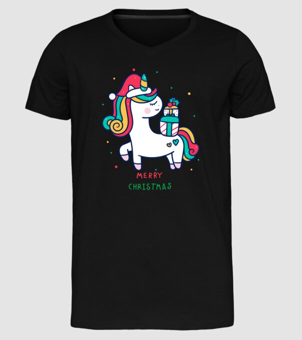 merry christmas unicorn model negru pe tricou