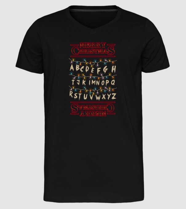 merry christmas upside down model negru pe tricou