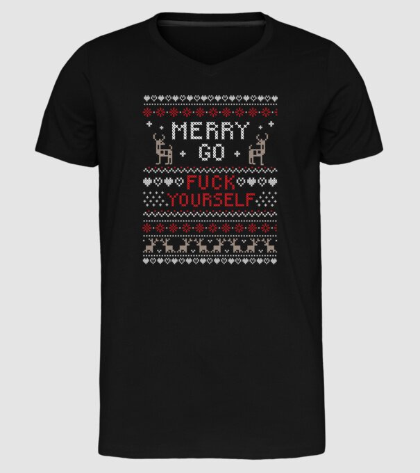 Merry go f-ck yourself model negru pe tricou