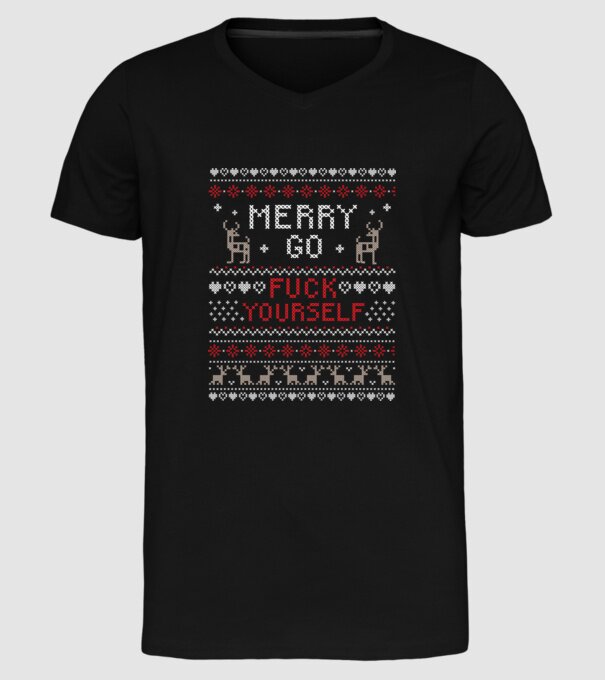 Merry go fuck yourself model negru pe tricou