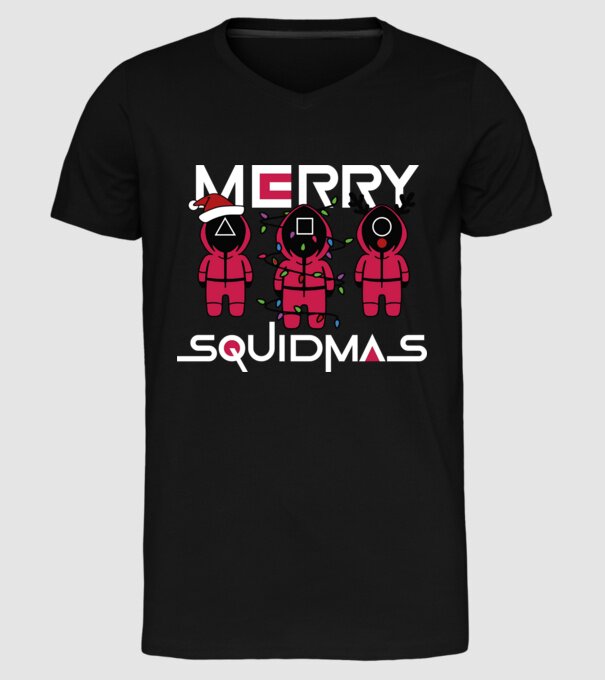 Merry squidmas model negru pe tricou