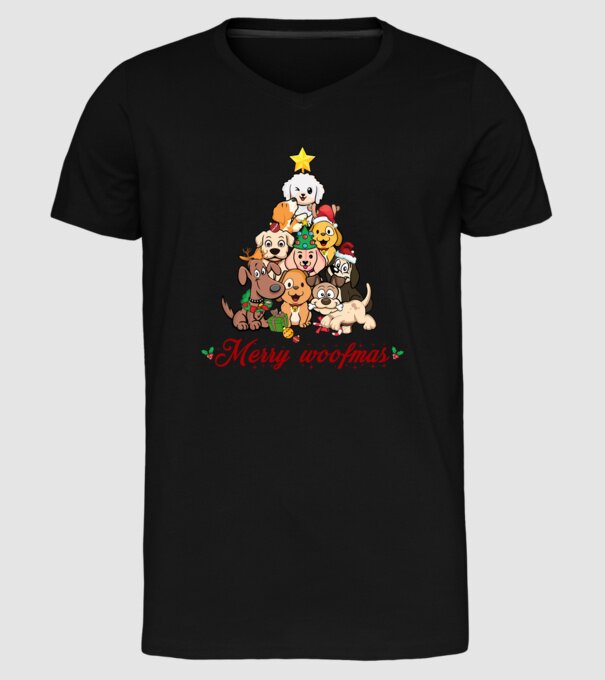 Merry woofmas model negru pe tricou