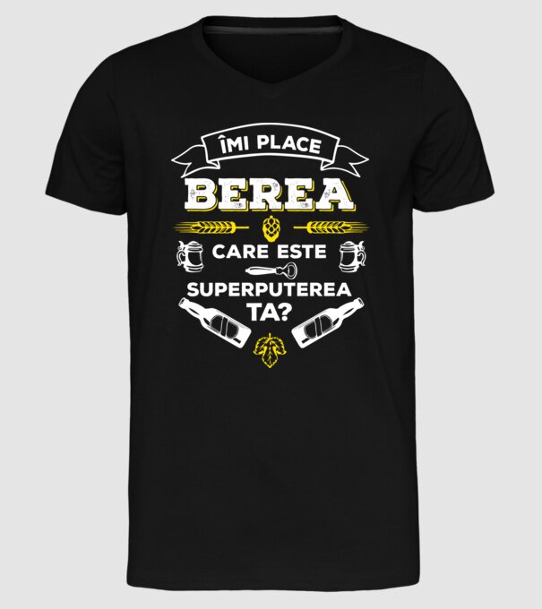 îmi place berea, care este superputerea ta? model negru pe tricou