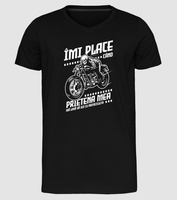 îmi place când prietena mea mă lasă să ies cu motocicleta model negru pe tricou