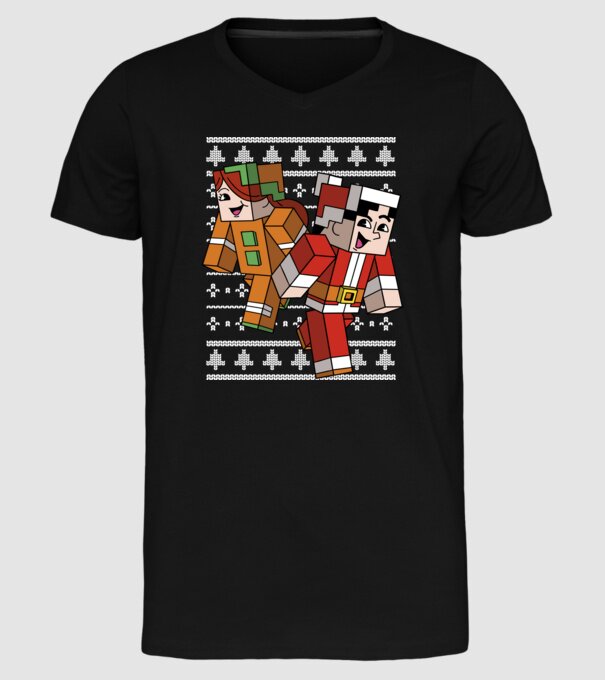 Minecraft christmas ugly sweater model negru pe tricou