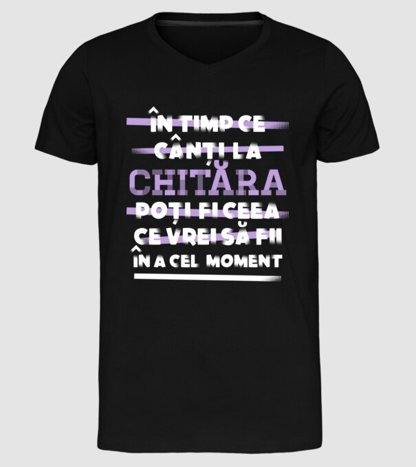în timp ce cânți la chitară poți fi ceea ce vrei să fii - în acel moment model negru pe tricou