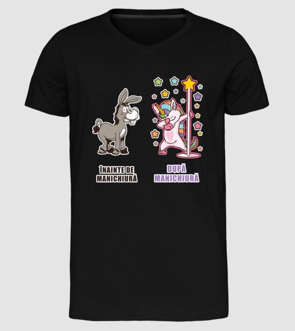Înainte de manichiură - După manichiură model negru pe tricou