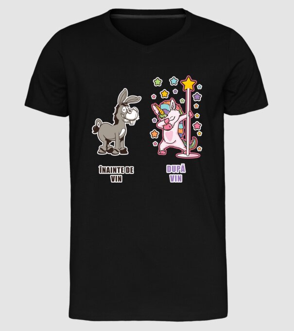 Înainte de vin - După vin model negru pe tricou