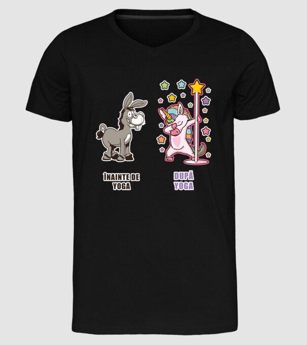 Înainte de Yoga - După Yoga model negru pe tricou