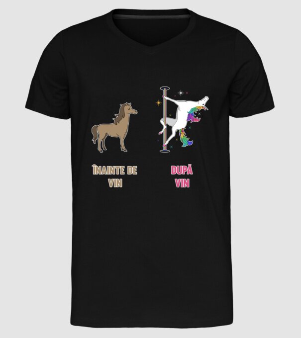 Înainte de vin - După vin model negru pe tricou