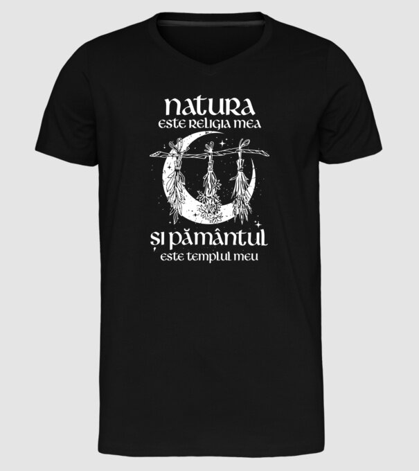 Natura este religia mea model negru pe tricou