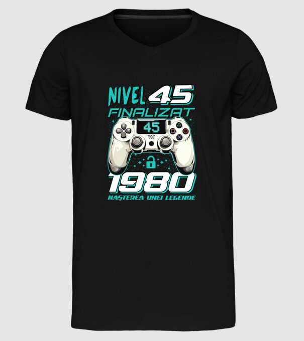 Nivel finalizat 45 1980 model negru pe tricou