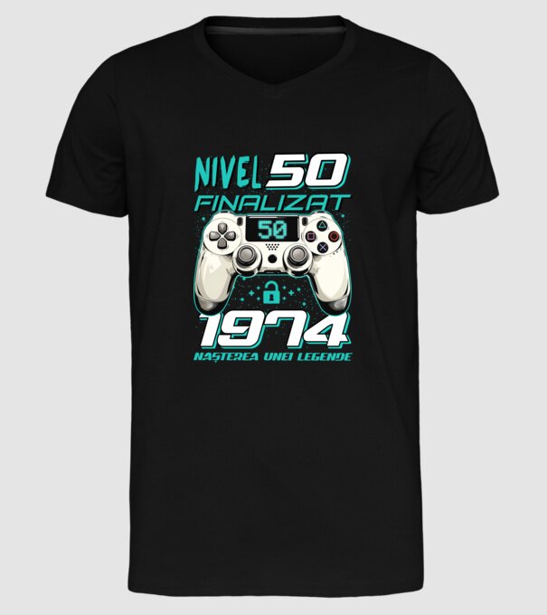 Nivel finalizat 50 1975 model negru pe tricou