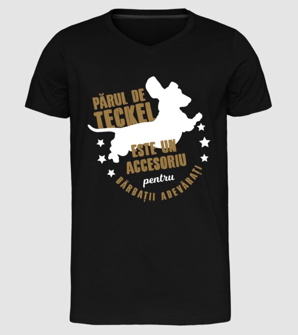 părul de teckel este un accesoriu pentru bărbații adevărați model negru pe tricou