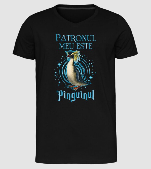 Patronul meu este PINGUINUL model negru pe tricou