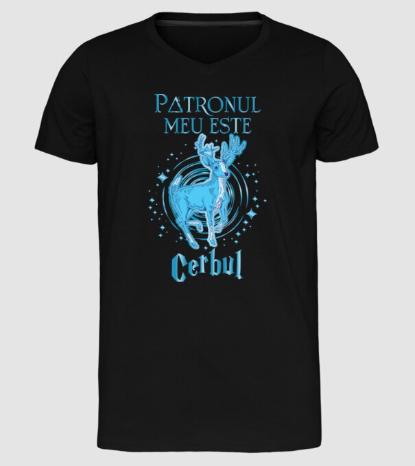 Patronul meu este CERBUL model negru pe tricou