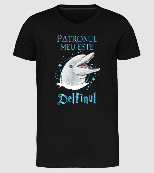 Patronul meu este DELFINUL model negru pe tricou