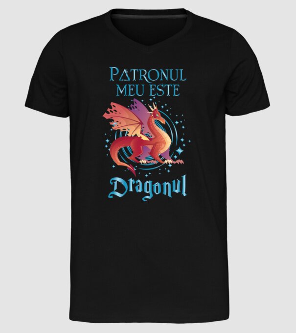 Patronul meu este DRAGONUL model negru pe tricou