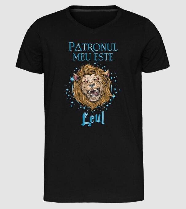 Patronul meu este LEUL model negru pe tricou
