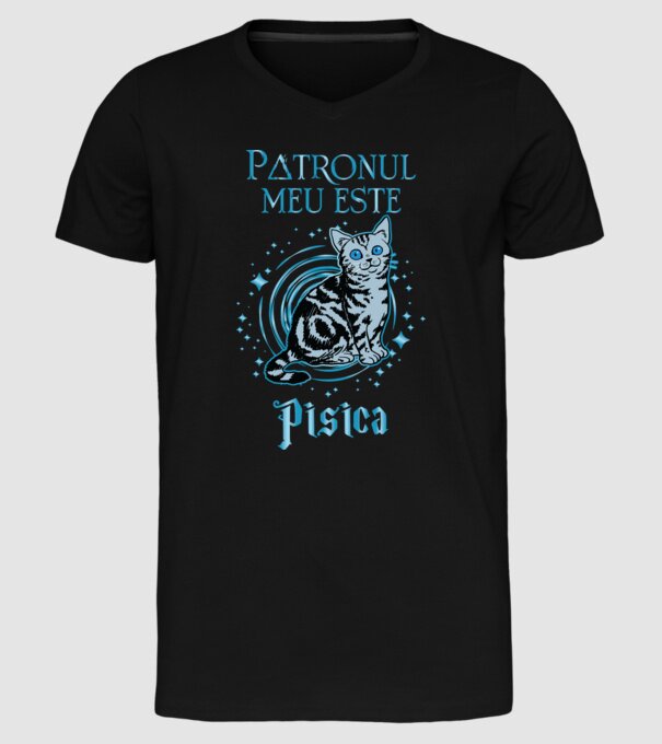 Patronul meu este PISICA model negru pe tricou