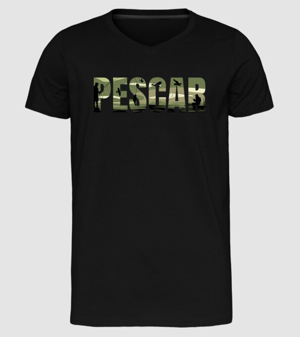 PESCAR model negru pe tricou