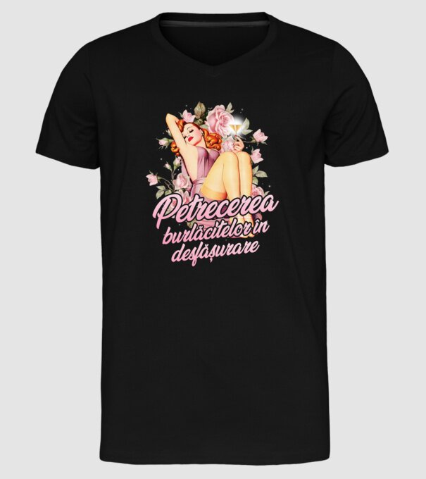 Petrecerea burlăcitelor în desfășurare model negru pe tricou