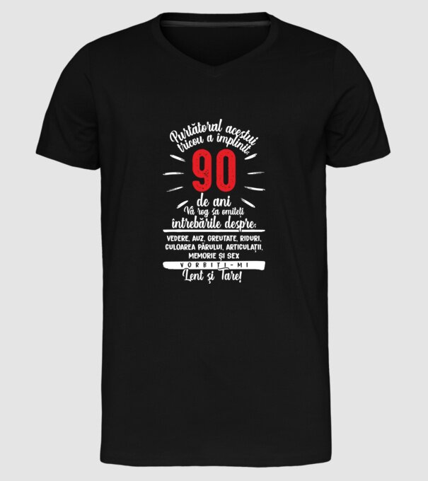 Purtătorul acestui tricou a împlinit: 90 de ani model negru pe tricou