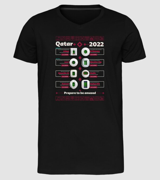 Qatar 2022 Stadiums model negru pe tricou