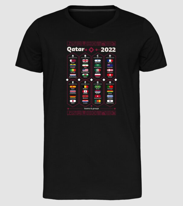 Qatar 2022 teams - groups model negru pe tricou