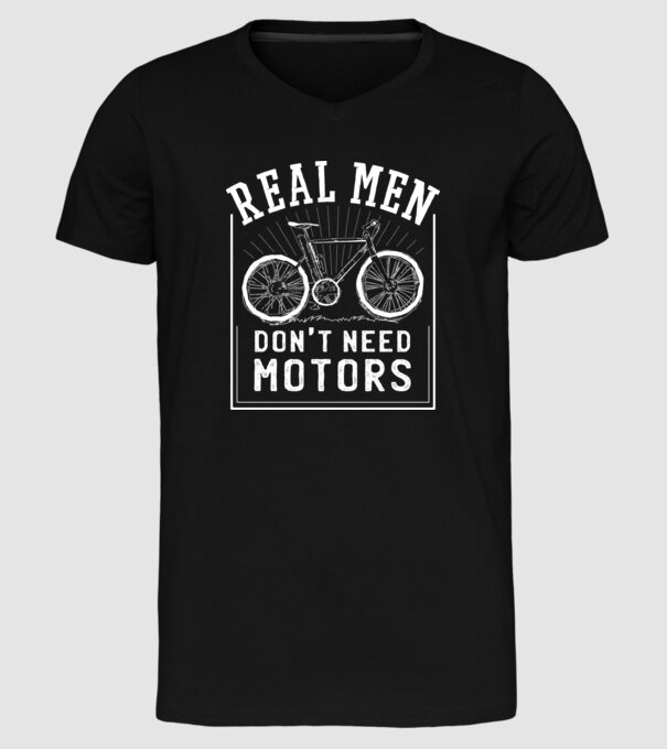 real man dont need motors model negru pe tricou