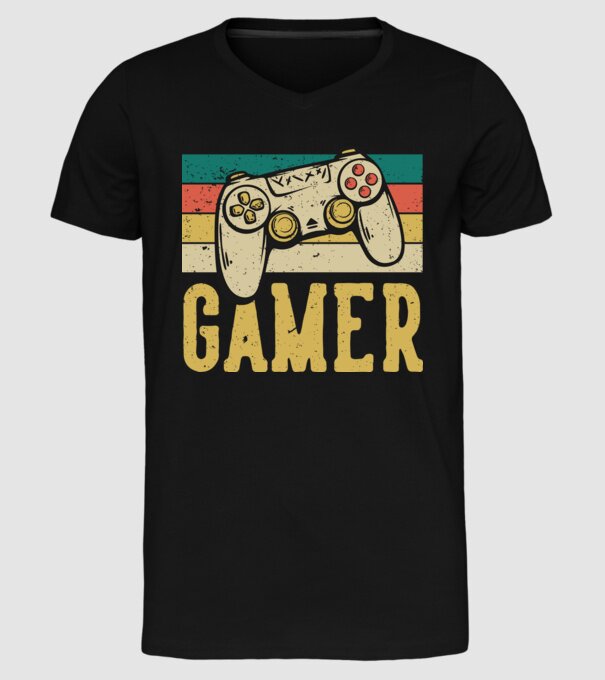 Retro gamer model negru pe tricou