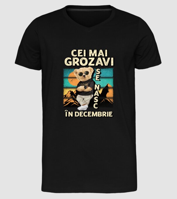 RETRO teddy DECEMBRIE model negru pe tricou