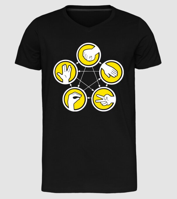 Rock Paper Scissor Lizad Spock model negru pe tricou