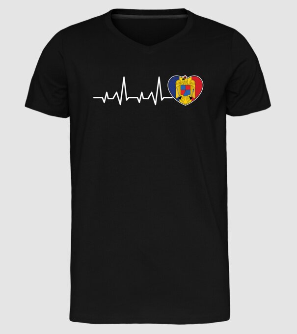 ROMANIA heartbeat model negru pe tricou