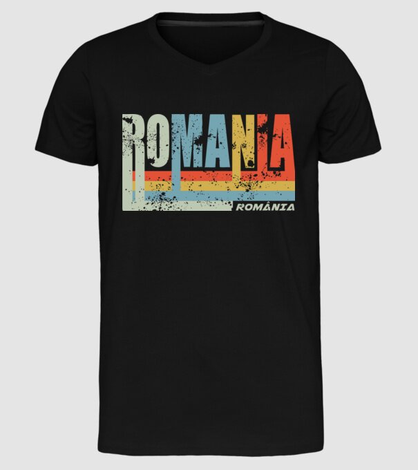 România retro model negru pe tricou