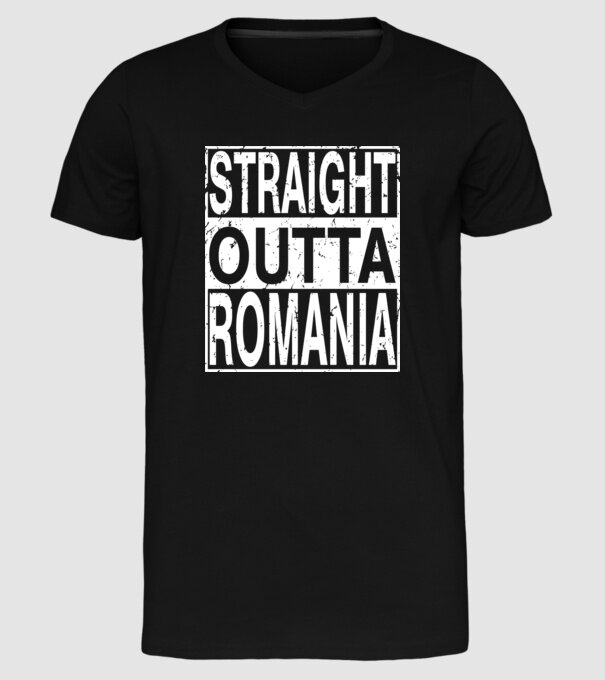 România straight outta model negru pe tricou