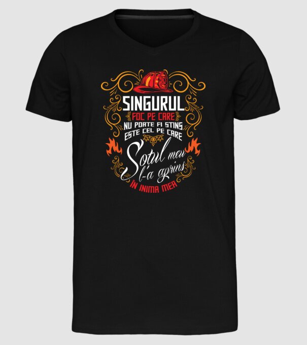 Pompier în inima mea model negru pe tricou