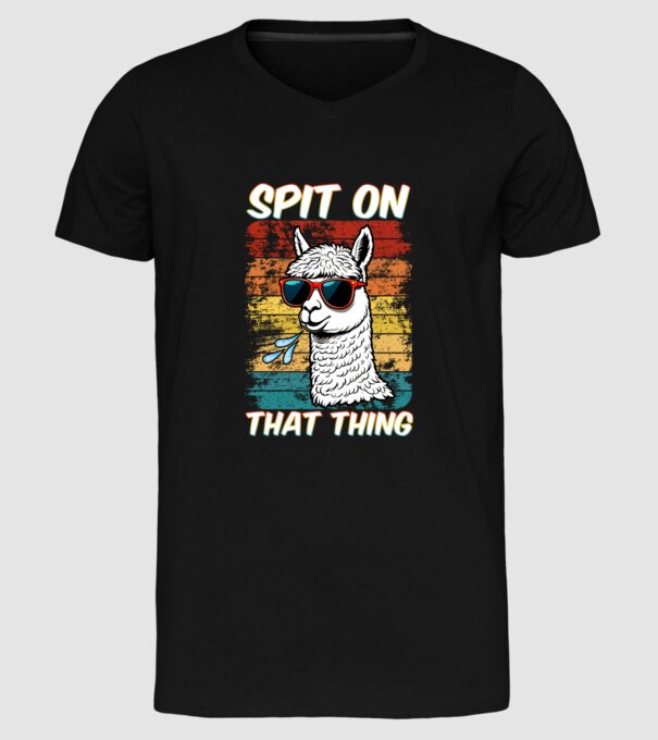 Spit on that thing llama rainbow Hawk Tuah model negru pe tricou