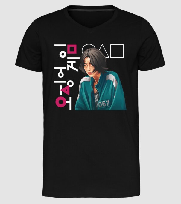 squid game player 067 model negru pe tricou