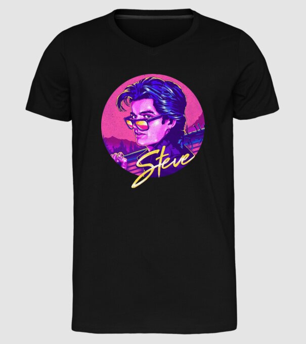steve neon stranger things model negru pe tricou