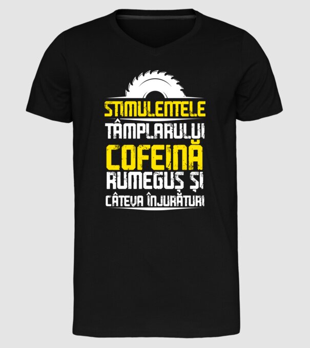 stimulentele tâmplarului: cofeină, rumeguș și câteva înjurături model negru pe tricou