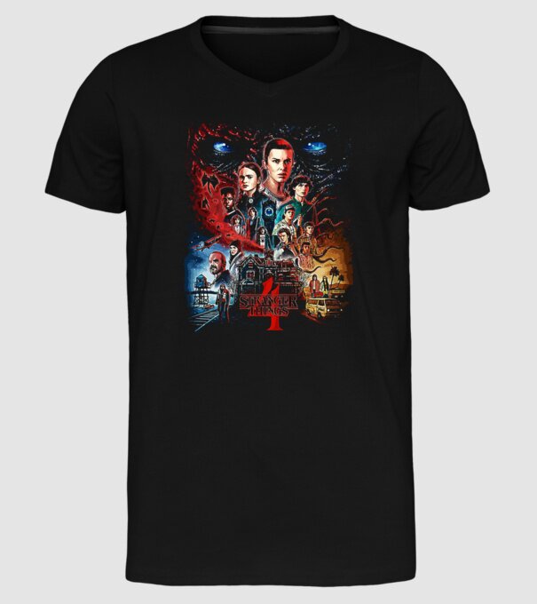 stranger things poster model negru pe tricou