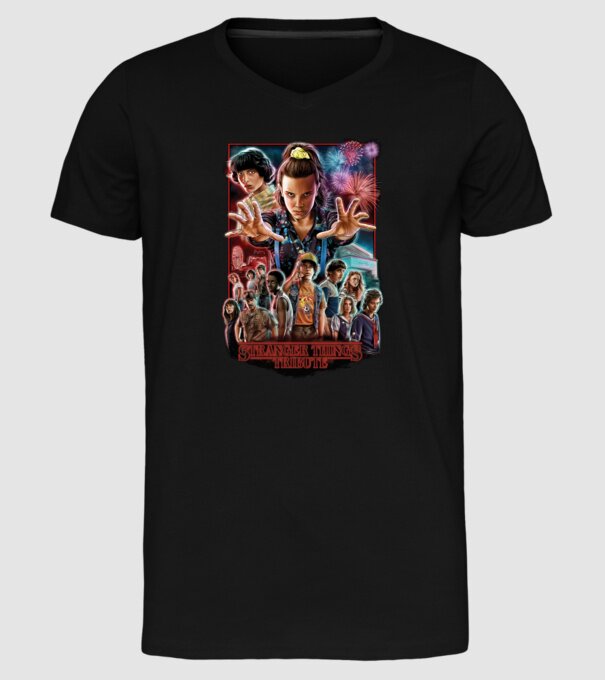 stranger things tribute poster model negru pe tricou