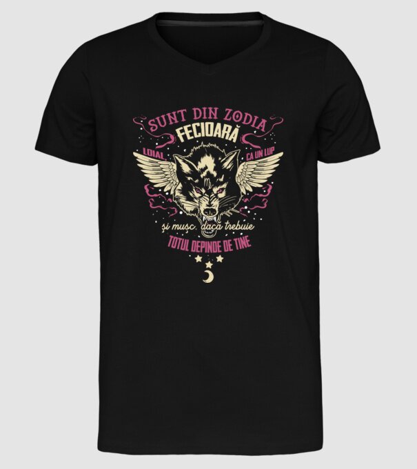Fecioară model negru pe tricou