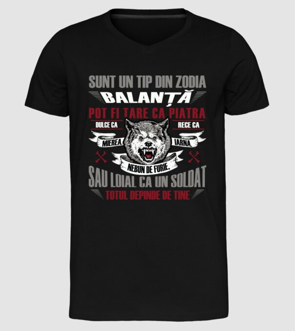 Sunt un tip din zodia Balanță model negru pe tricou